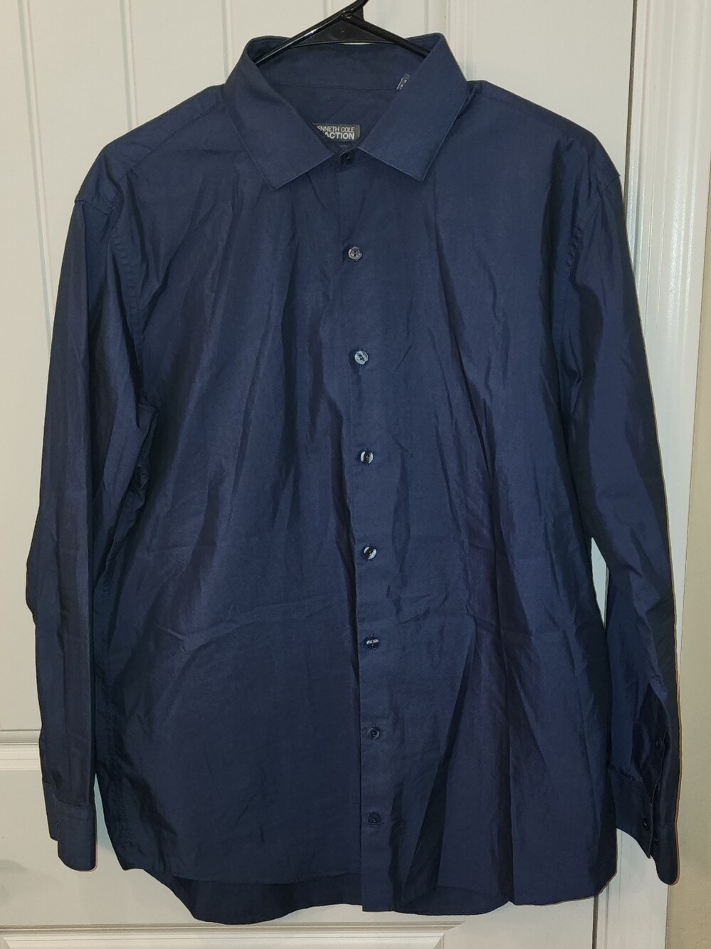 Kenneth Cole Reaction Slim Fit Navy Blue Dress Shirt Men 16 1/2 32-33